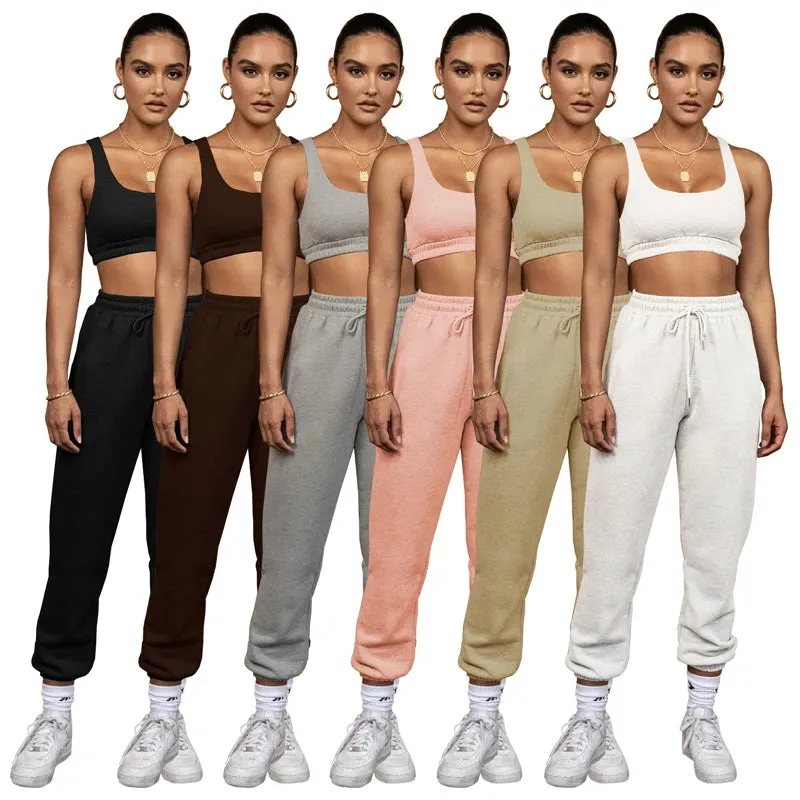 2024 Custom Logo Joggers 2 Piece Crop Top Two Piece Pants Set Women Biker Sportswear Yoga  Woman Sweatsuit Set Summer Shorts Set