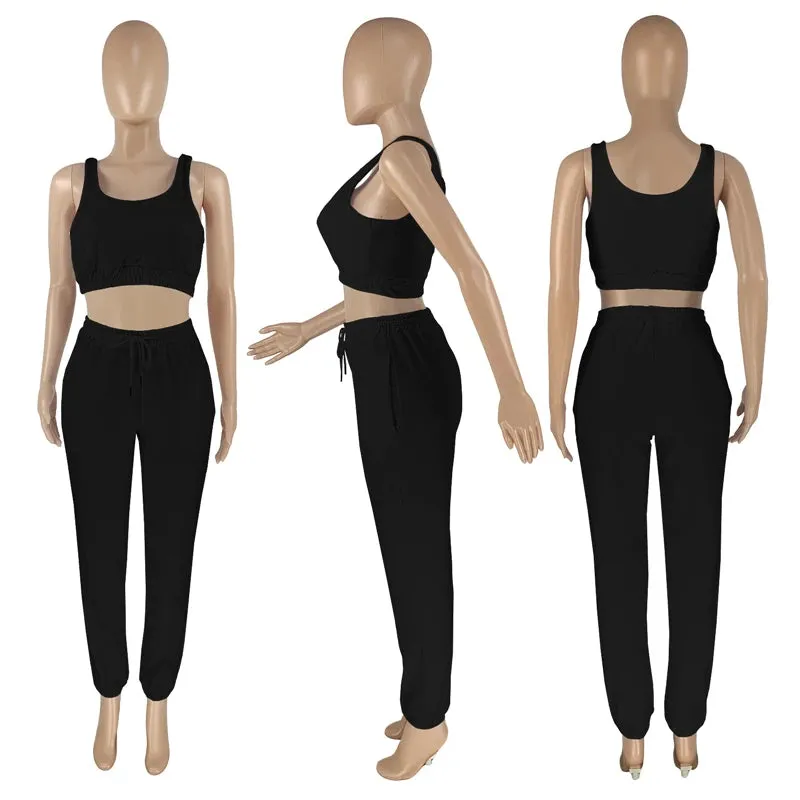 2024 Custom Logo Joggers 2 Piece Crop Top Two Piece Pants Set Women Biker Sportswear Yoga  Woman Sweatsuit Set Summer Shorts Set