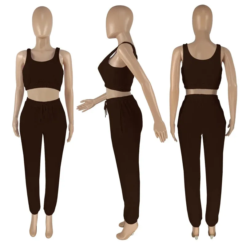 2024 Custom Logo Joggers 2 Piece Crop Top Two Piece Pants Set Women Biker Sportswear Yoga  Woman Sweatsuit Set Summer Shorts Set