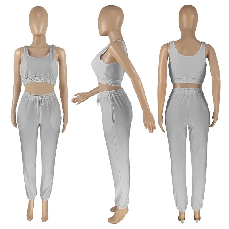 2024 Custom Logo Joggers 2 Piece Crop Top Two Piece Pants Set Women Biker Sportswear Yoga  Woman Sweatsuit Set Summer Shorts Set