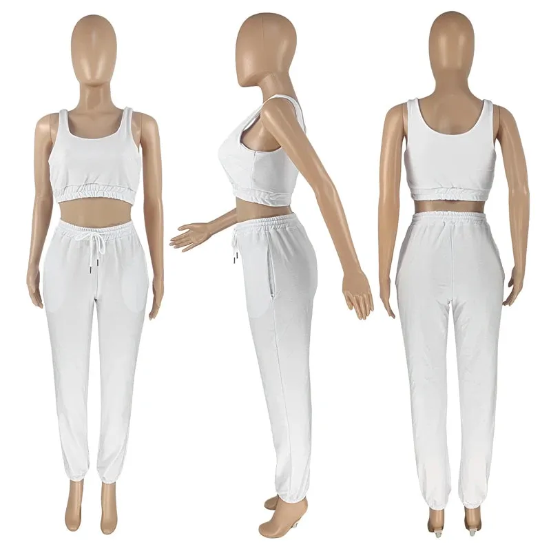 2024 Custom Logo Joggers 2 Piece Crop Top Two Piece Pants Set Women Biker Sportswear Yoga  Woman Sweatsuit Set Summer Shorts Set