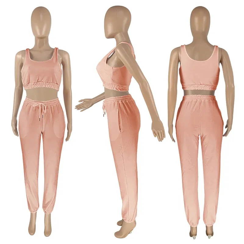 2024 Custom Logo Joggers 2 Piece Crop Top Two Piece Pants Set Women Biker Sportswear Yoga  Woman Sweatsuit Set Summer Shorts Set