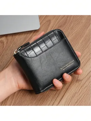 BATSIOE New Men's Short Wallet, Vintage Style Cross-Border Multicard Zipper Coin Purse, Color-Block Card Holder