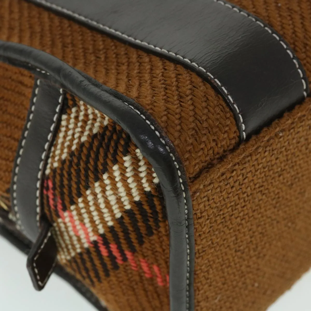 BURBERRY Blue Label Hand Bag Wool Leather Brown  hk844