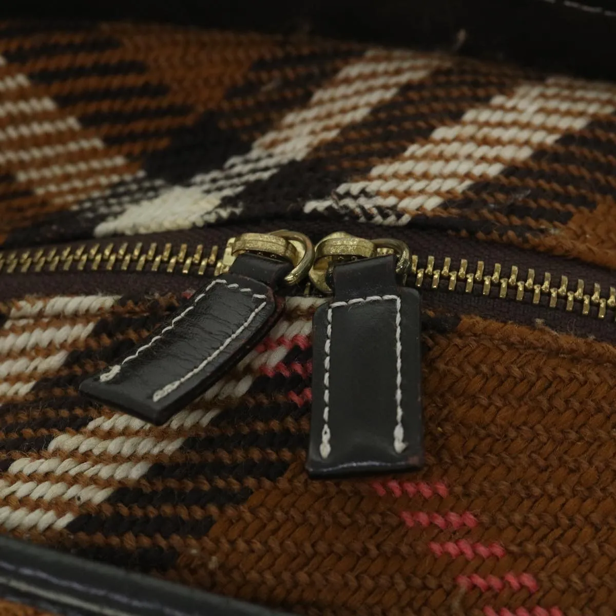 BURBERRY Blue Label Hand Bag Wool Leather Brown  hk844