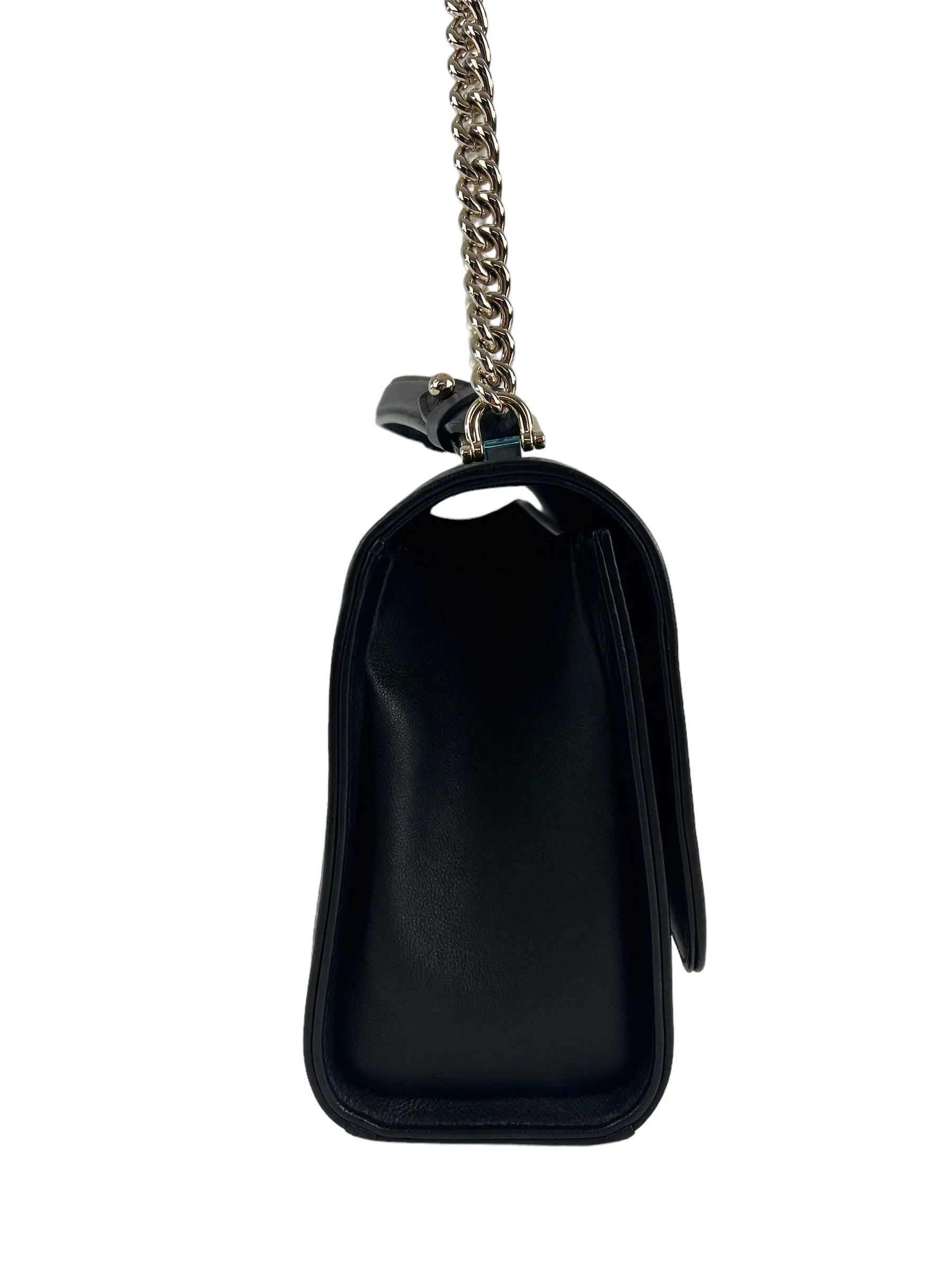 Chanel Black Calfskin Leather Label Click Top Handle Shoulder Bag