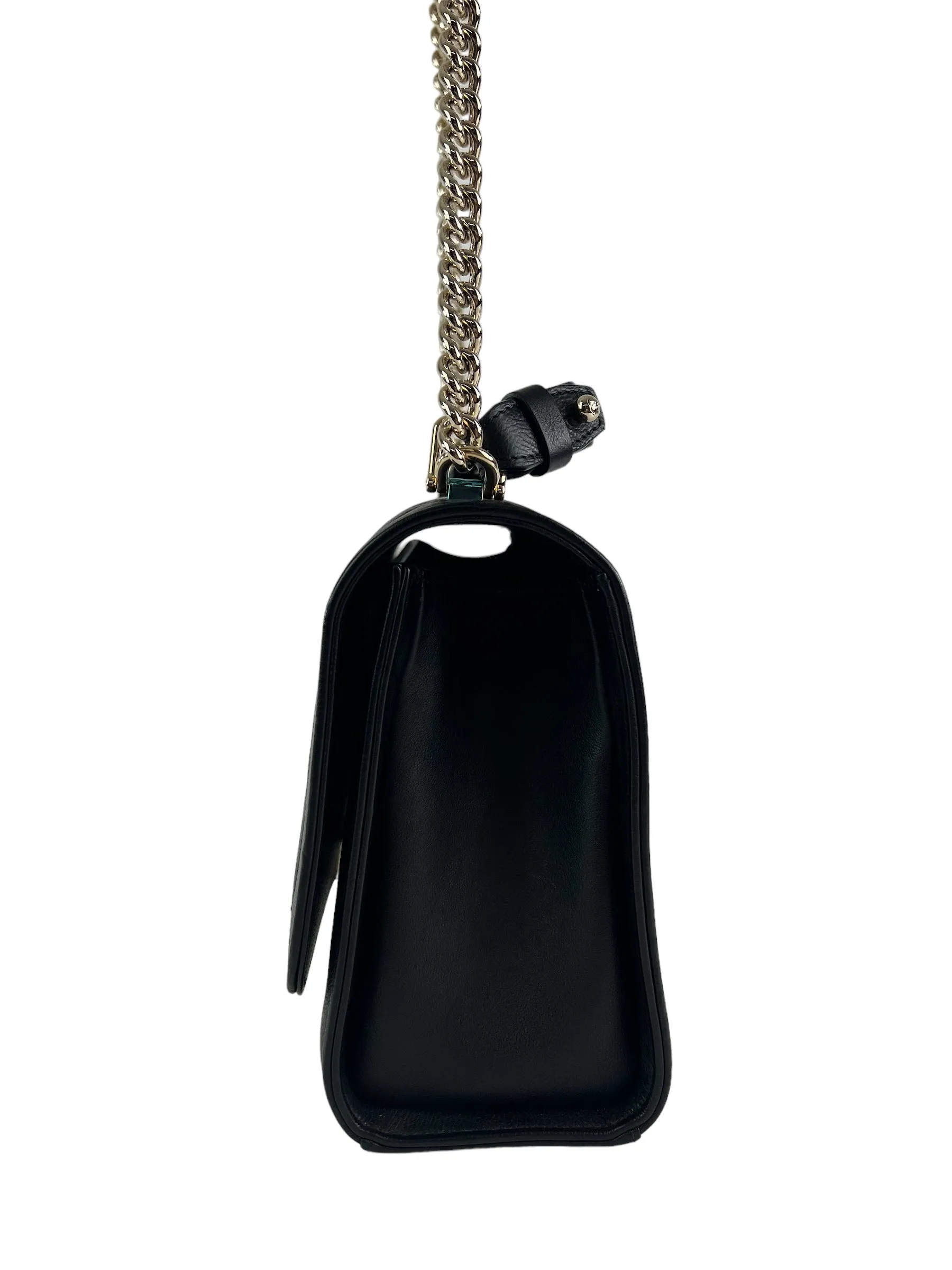 Chanel Black Calfskin Leather Label Click Top Handle Shoulder Bag
