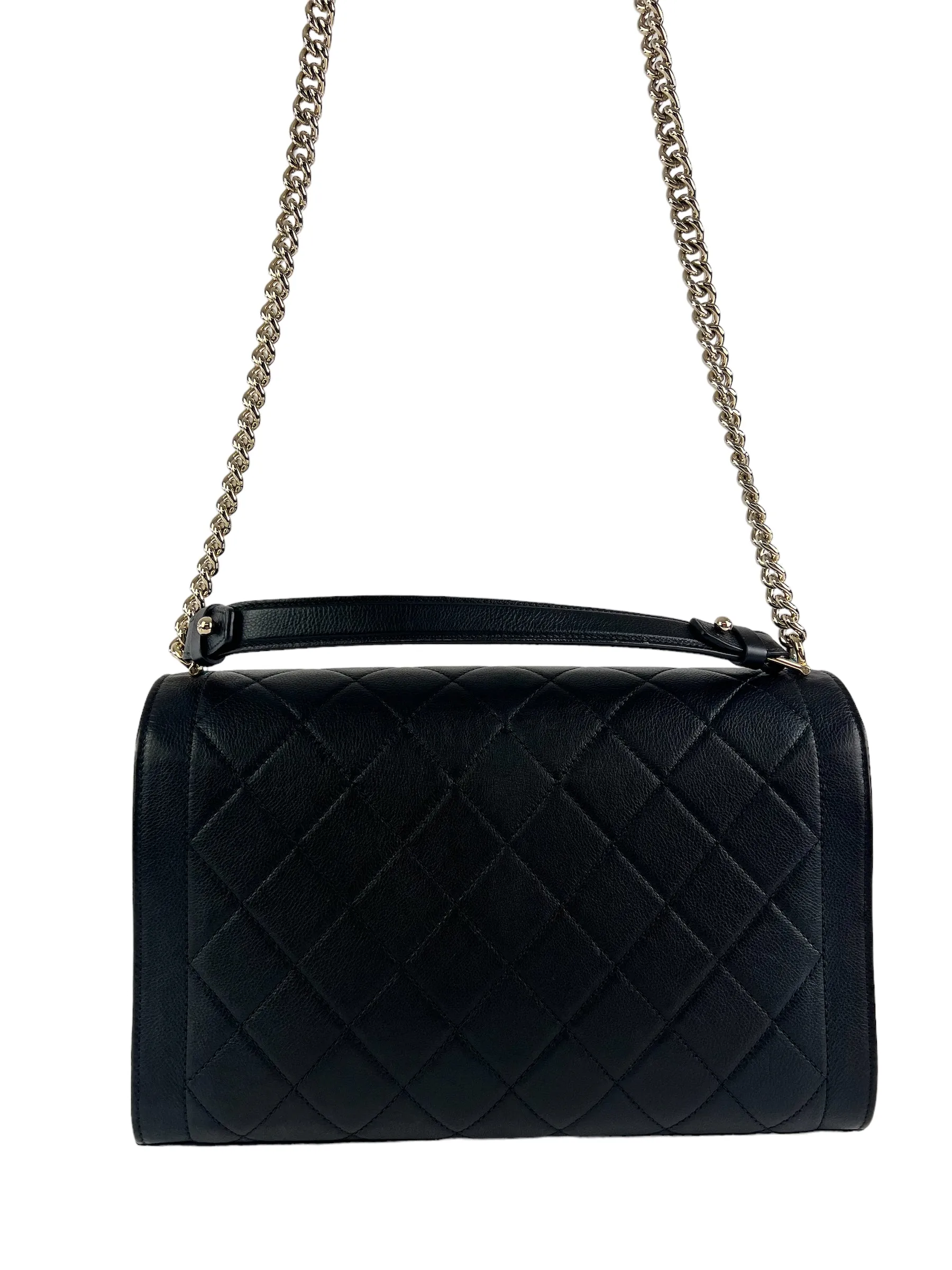 Chanel Black Calfskin Leather Label Click Top Handle Shoulder Bag