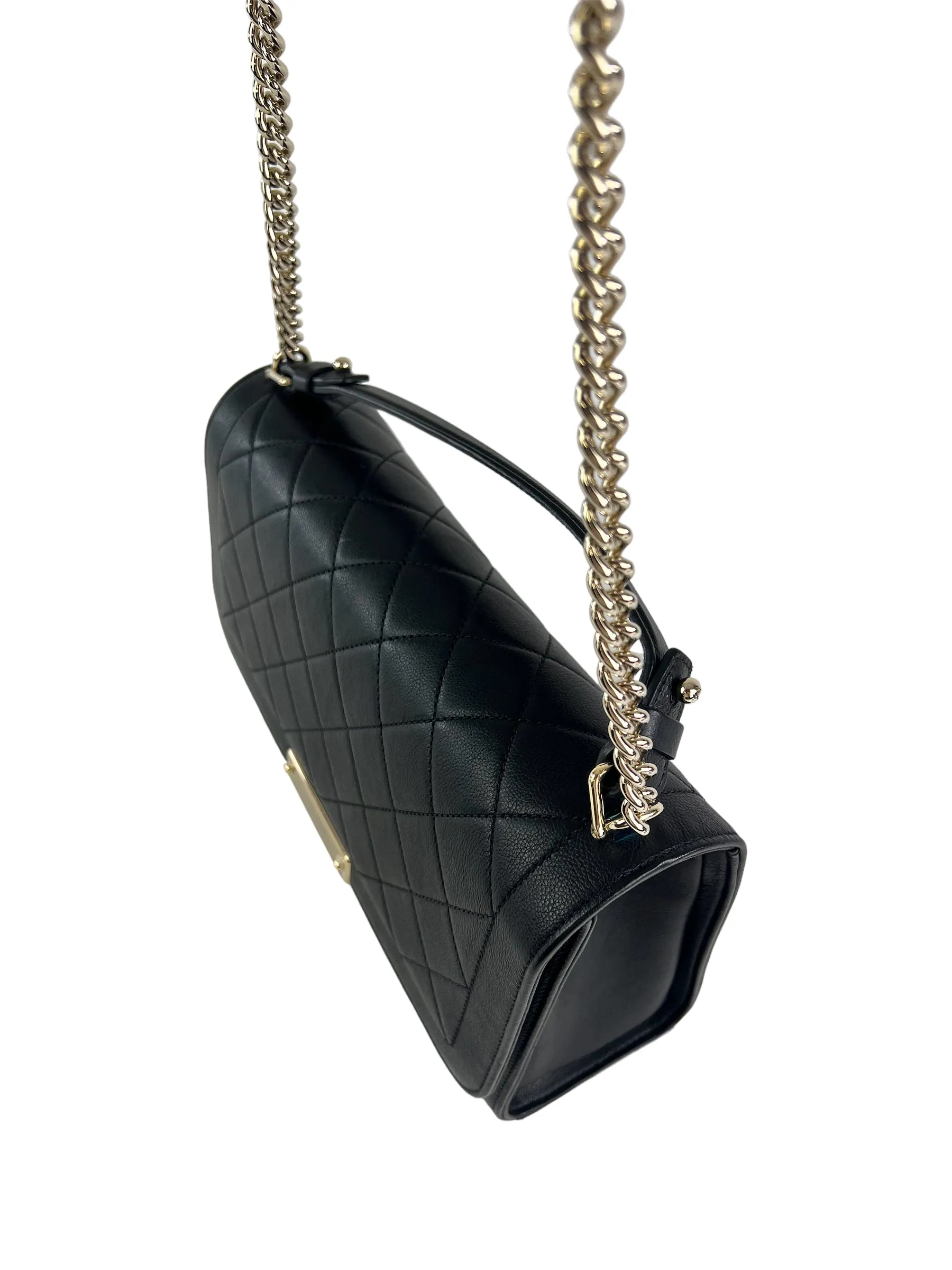 Chanel Black Calfskin Leather Label Click Top Handle Shoulder Bag