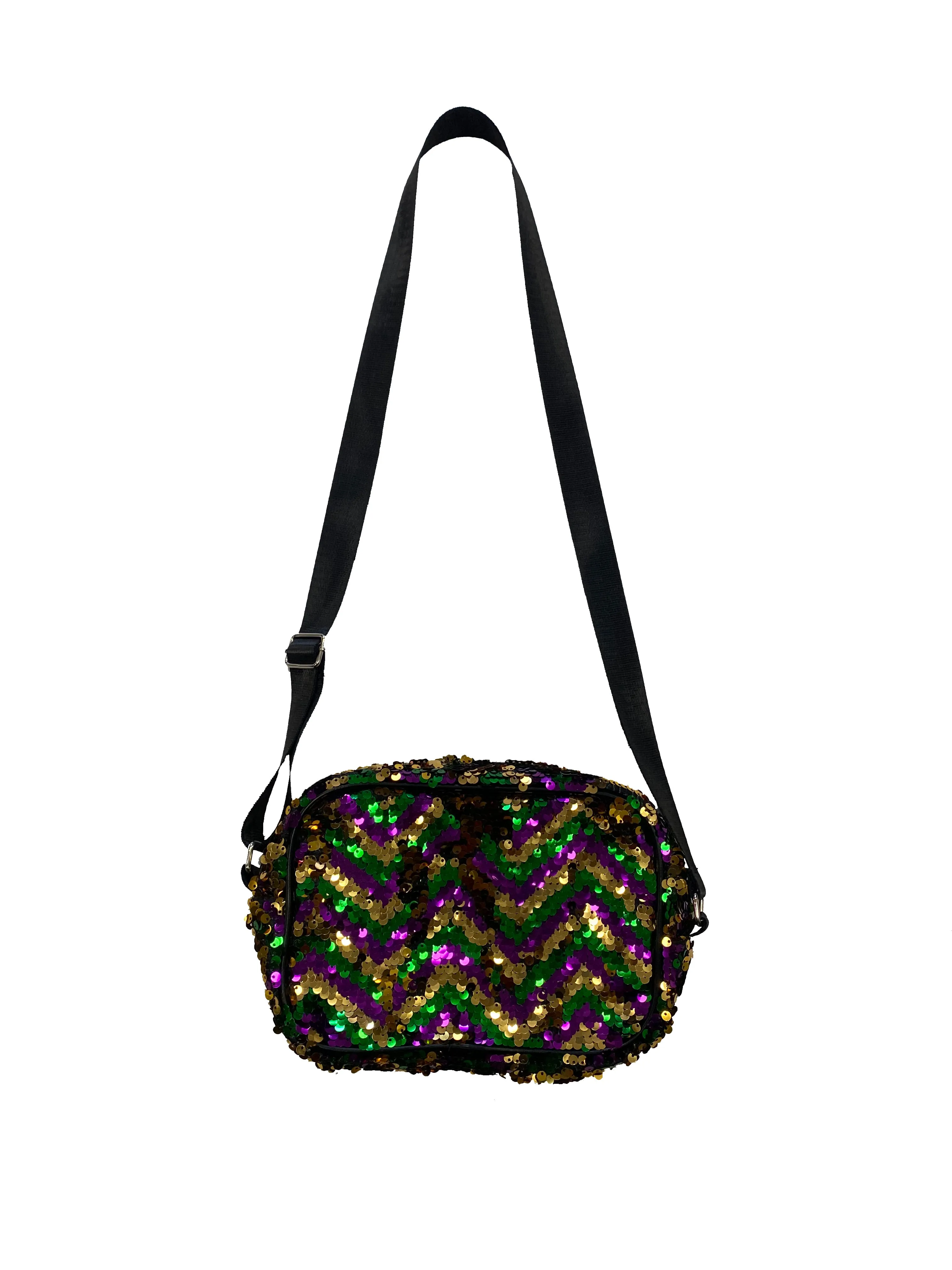 Chevron Crossbody Sequin Purple, Green, Gold