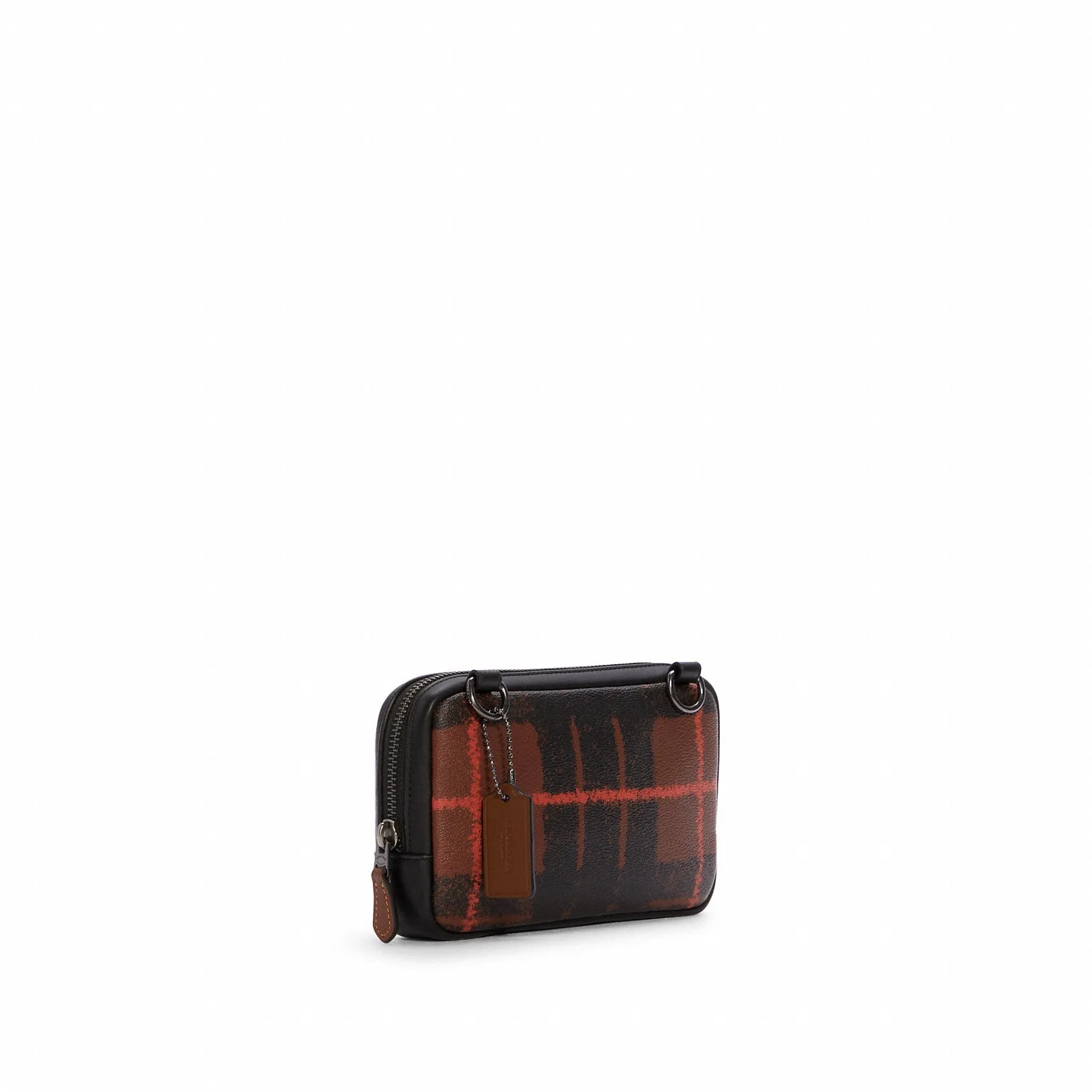 Coach Men's Carrier Phone Crossbody With Window Pane Plaid Print