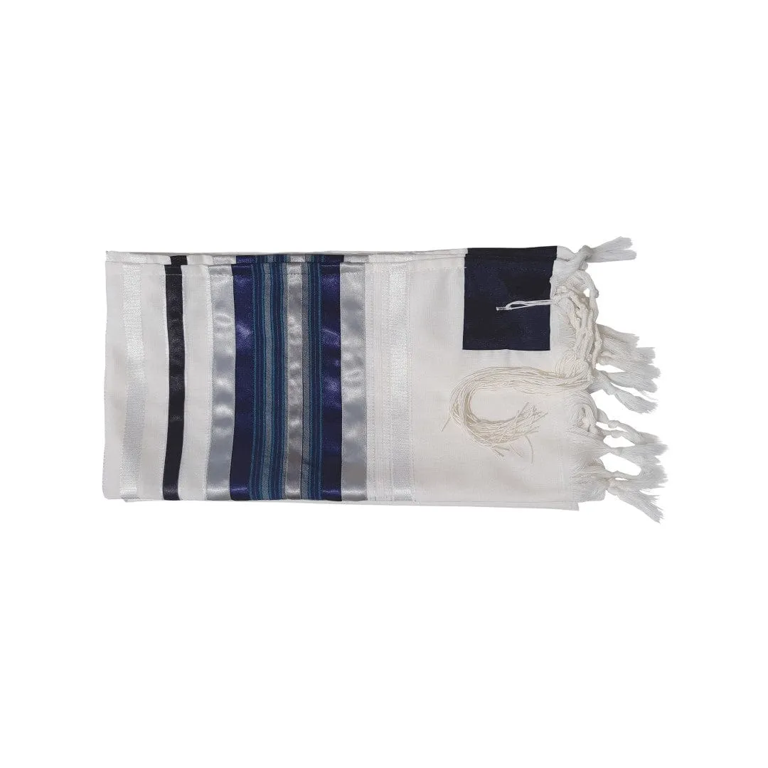 Exclusive Tallit with Blue, Gray and Silver shades stripes Wool Tallit, Tzitzit Bar Mitzvah Tallit Set from Israel