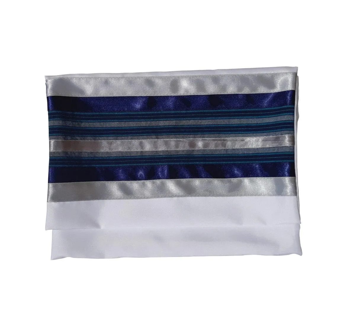 Exclusive Tallit with Blue, Gray and Silver shades stripes Wool Tallit, Tzitzit Bar Mitzvah Tallit Set from Israel