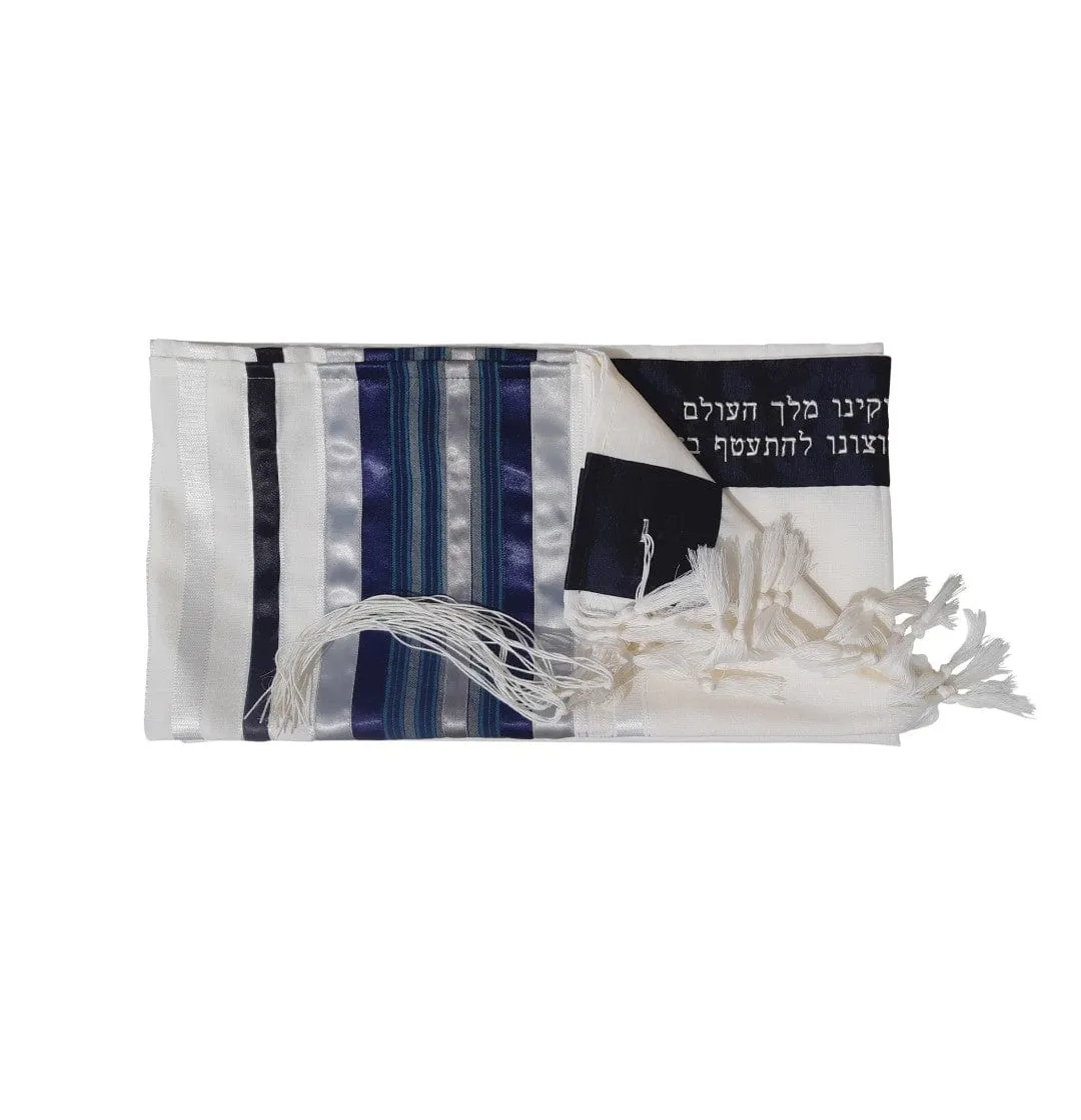 Exclusive Tallit with Blue, Gray and Silver shades stripes Wool Tallit, Tzitzit Bar Mitzvah Tallit Set from Israel