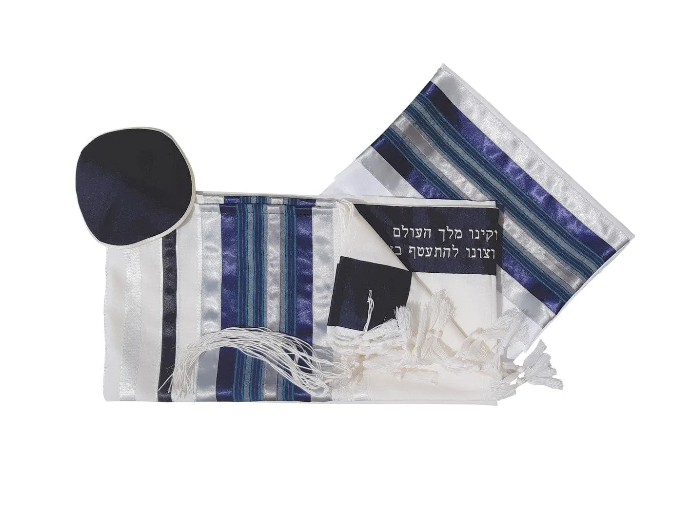 Exclusive Tallit with Blue, Gray and Silver shades stripes Wool Tallit, Tzitzit Bar Mitzvah Tallit Set from Israel