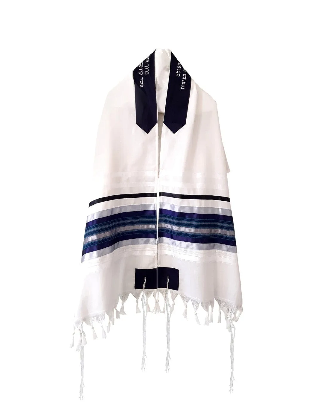Exclusive Tallit with Blue, Gray and Silver shades stripes Wool Tallit, Tzitzit Bar Mitzvah Tallit Set from Israel