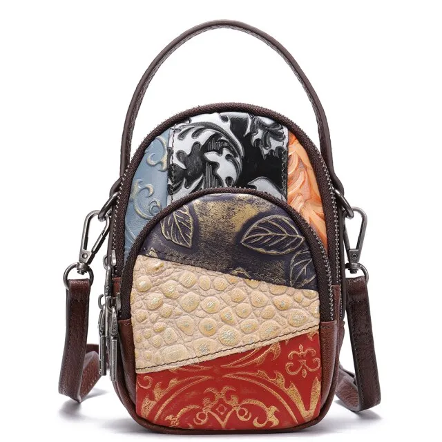 FloraLux Mini Leather Crossbody Tote
