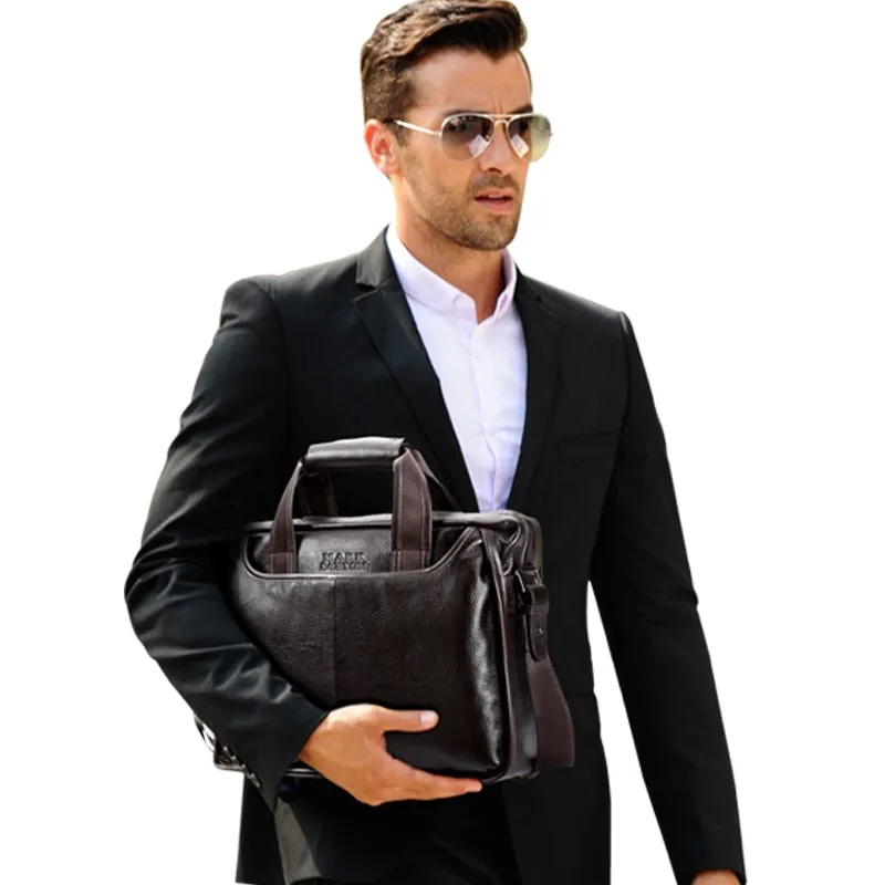 Guarantee Genuine Cow Leather Men Business Handbags 13" Laptop Bag
