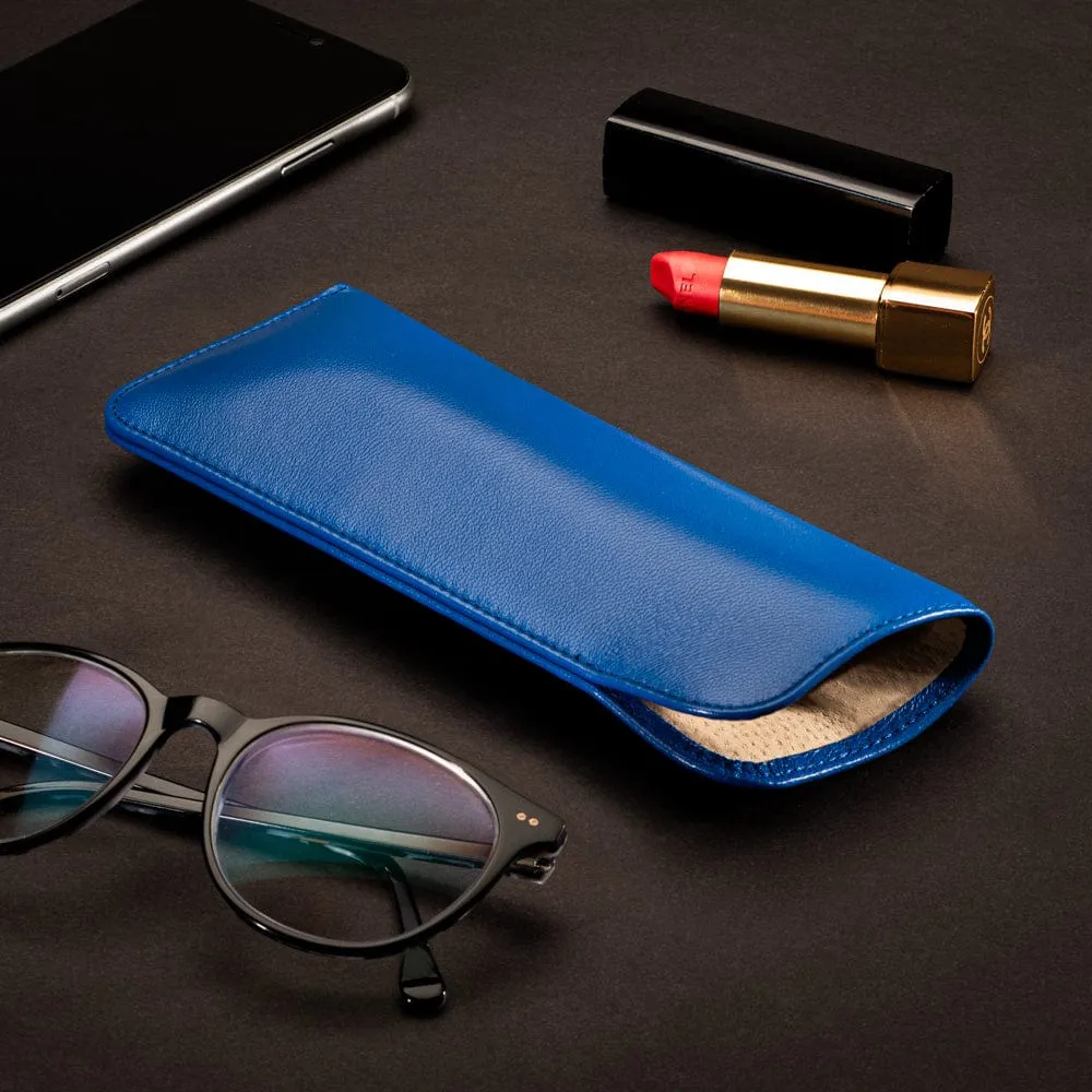 Large Leather Glasses Case - Soft Cobalt