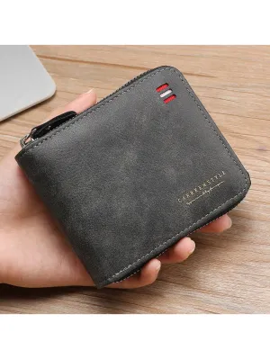 New Fashion Men's Vintage Multi-functional Zipper Wallet, Youth Personality Color-blocking Card Holder, Large Capacity Clutch, Suitable For Students