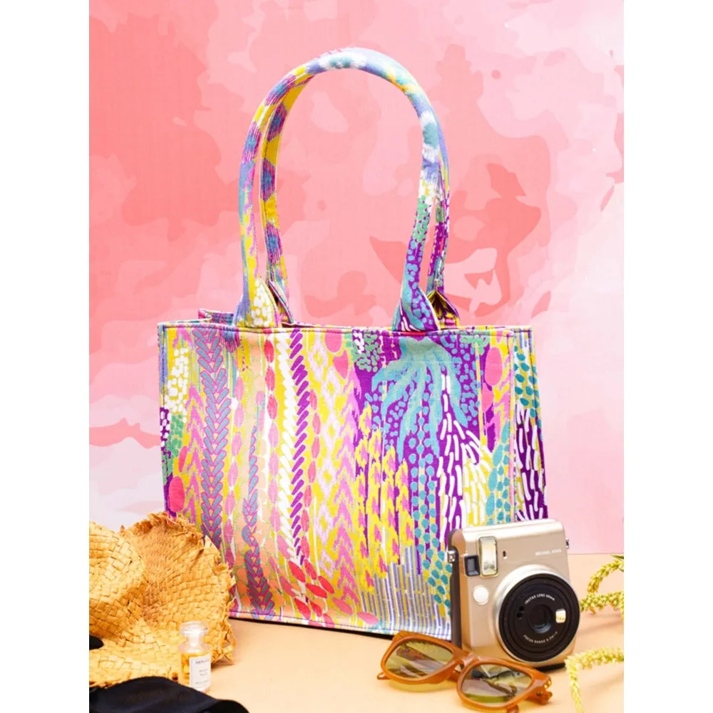 PS Accessories by Payal Singhal Payal Singhal Lime African Multi Colour Print Canvas Small Tote Bag