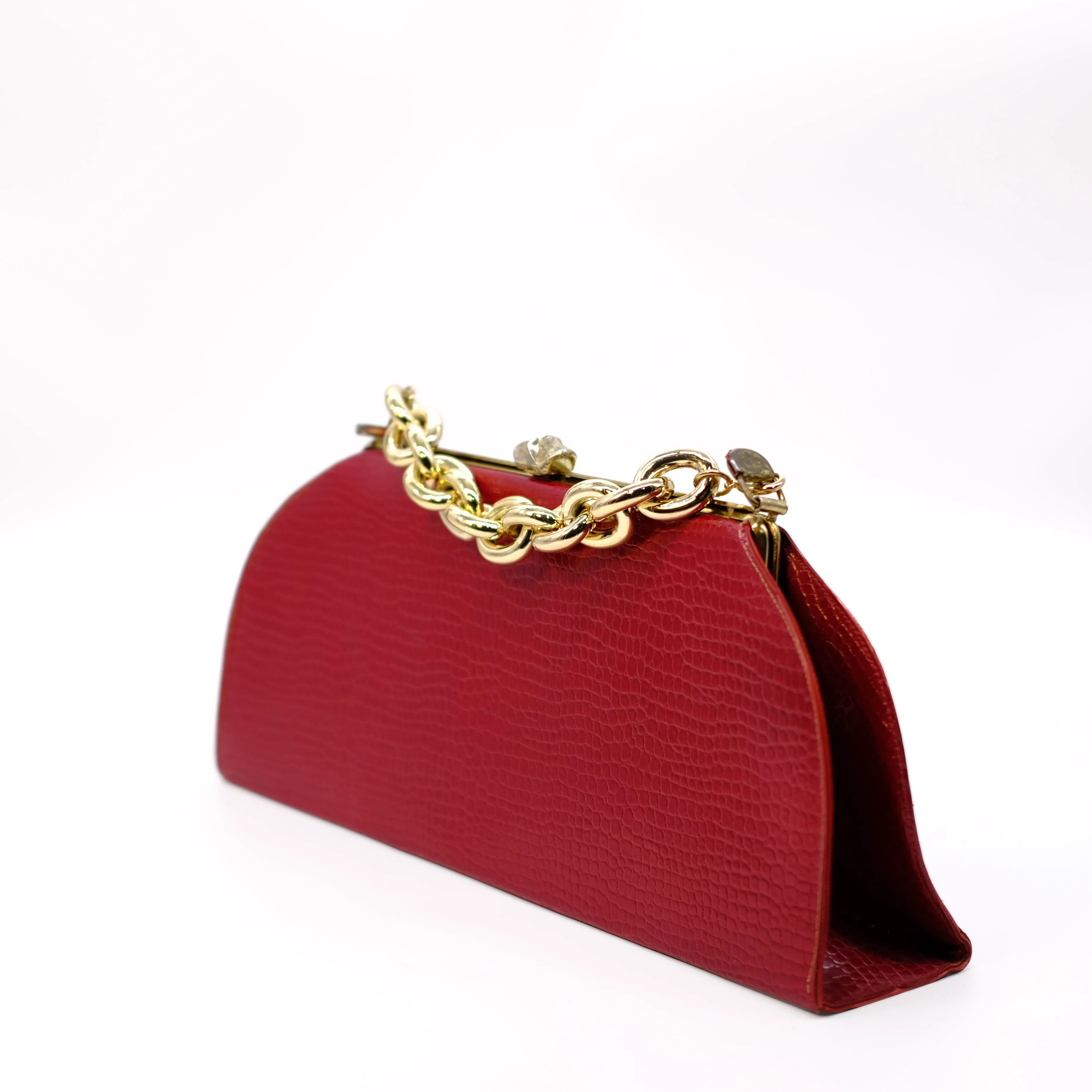 Red Embossed Snake Bag