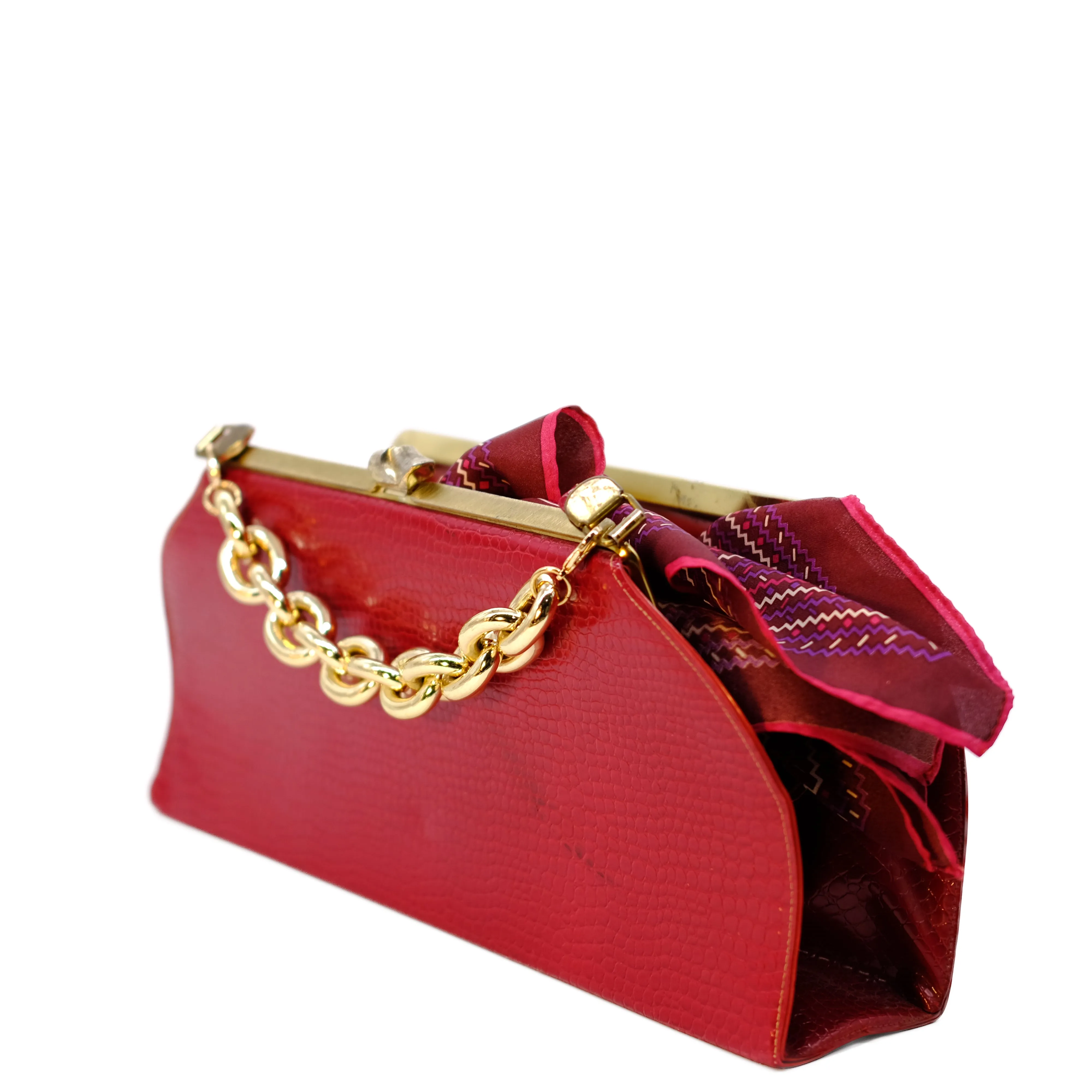 Red Embossed Snake Bag