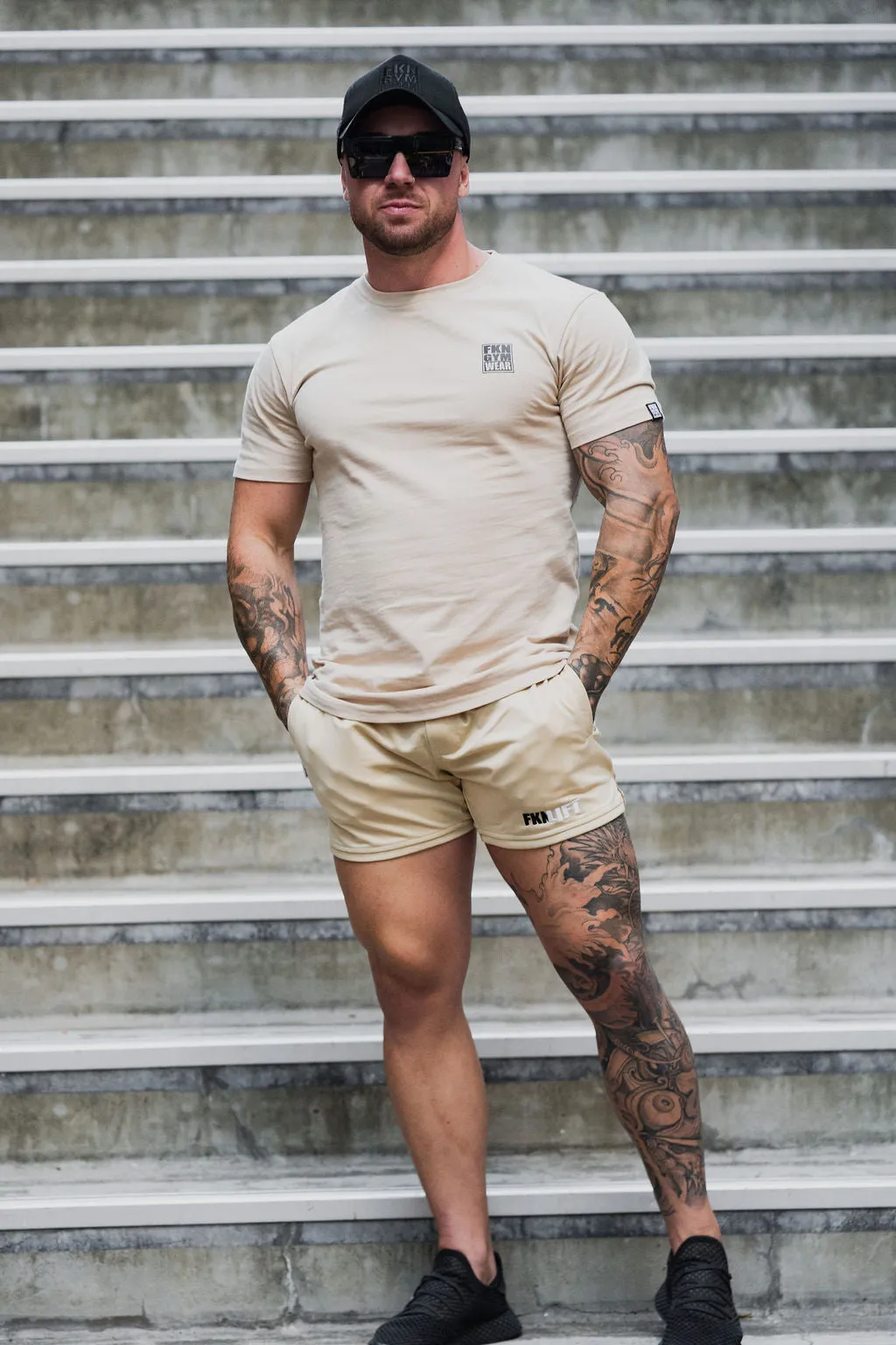 Relentless | Men's Gym Shorts | Beige