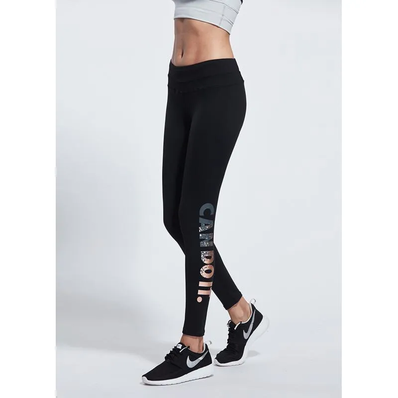 Sports Foil-Stamped Elasticity Yoga Letter Fitness Sports Leggings