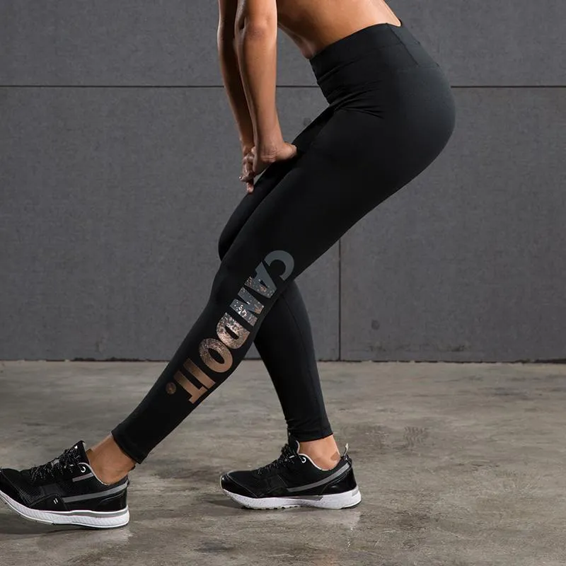 Sports Foil-Stamped Elasticity Yoga Letter Fitness Sports Leggings