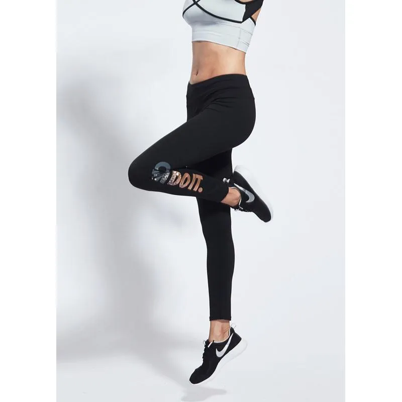 Sports Foil-Stamped Elasticity Yoga Letter Fitness Sports Leggings