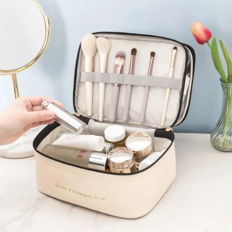 Waterproof Pvc Cosmetic Travel Portable Bag-Beige