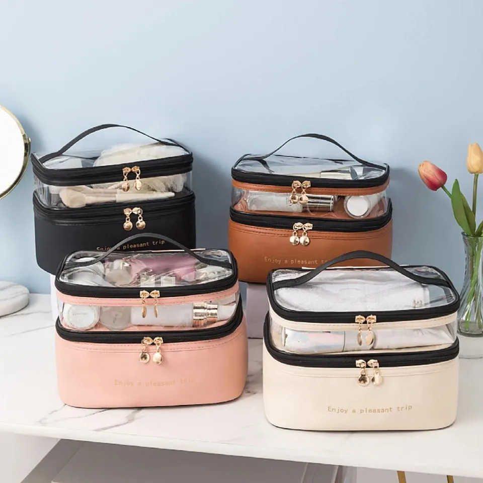 Waterproof Pvc Cosmetic Travel Portable Bag-Beige