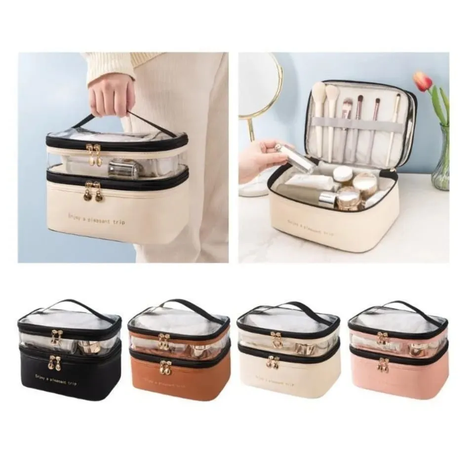 Waterproof Pvc Cosmetic Travel Portable Bag-Beige