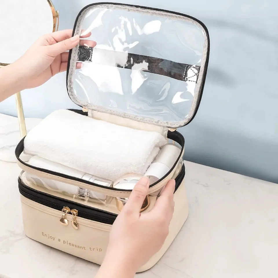 Waterproof Pvc Cosmetic Travel Portable Bag-Beige