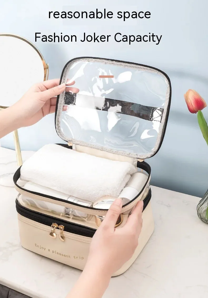 Waterproof Pvc Cosmetic Travel Portable Bag-Beige