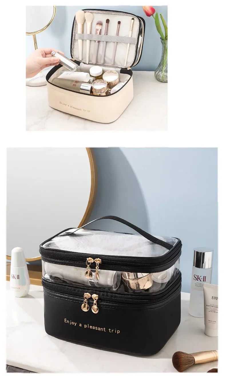 Waterproof Pvc Cosmetic Travel Portable Bag-Beige