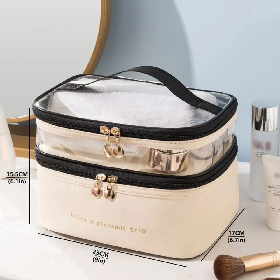 Waterproof Pvc Cosmetic Travel Portable Bag-Beige