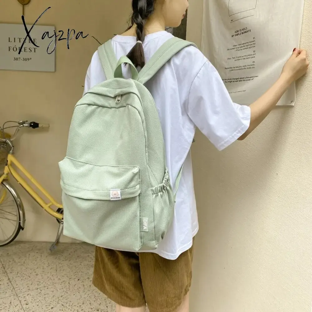 Xajzpa - High Quality Waterproof Solid Color Nylon Women Backpack College Style Travel Rucksack School Bags for Teenage Girl Boys New