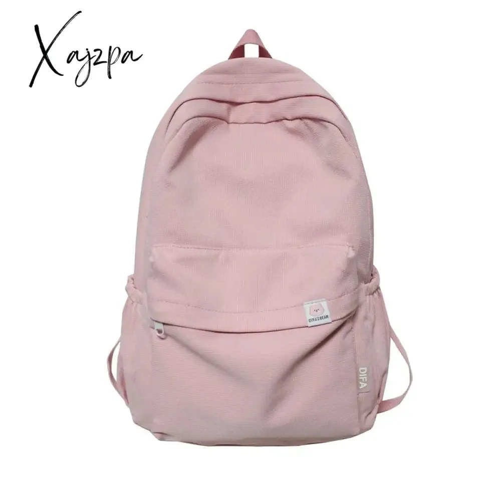 Xajzpa - High Quality Waterproof Solid Color Nylon Women Backpack College Style Travel Rucksack School Bags for Teenage Girl Boys New