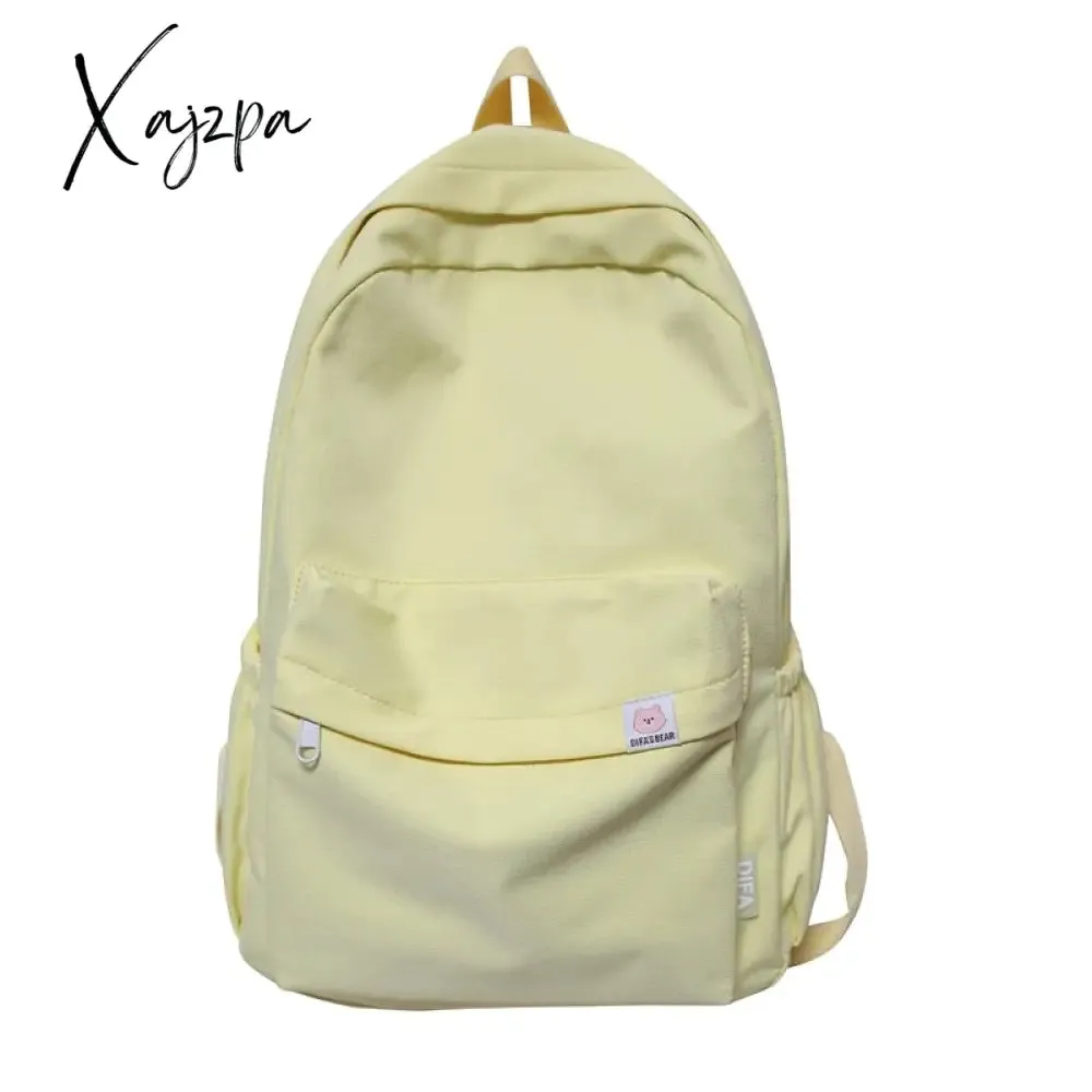 Xajzpa - High Quality Waterproof Solid Color Nylon Women Backpack College Style Travel Rucksack School Bags for Teenage Girl Boys New